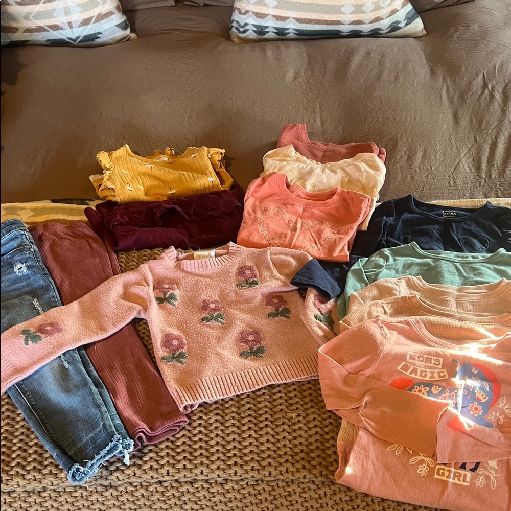 Floral Knit Kids Sweater, shirts and pants. 4T bundle great condition
